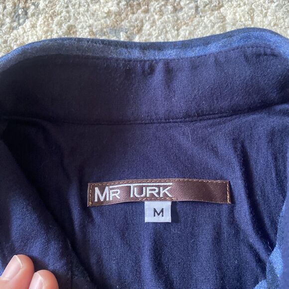 Mr Turk Short Sleeve Button Up Shirt Jersey Striped Men's Sz Medium Blue - Picture 4 of 11